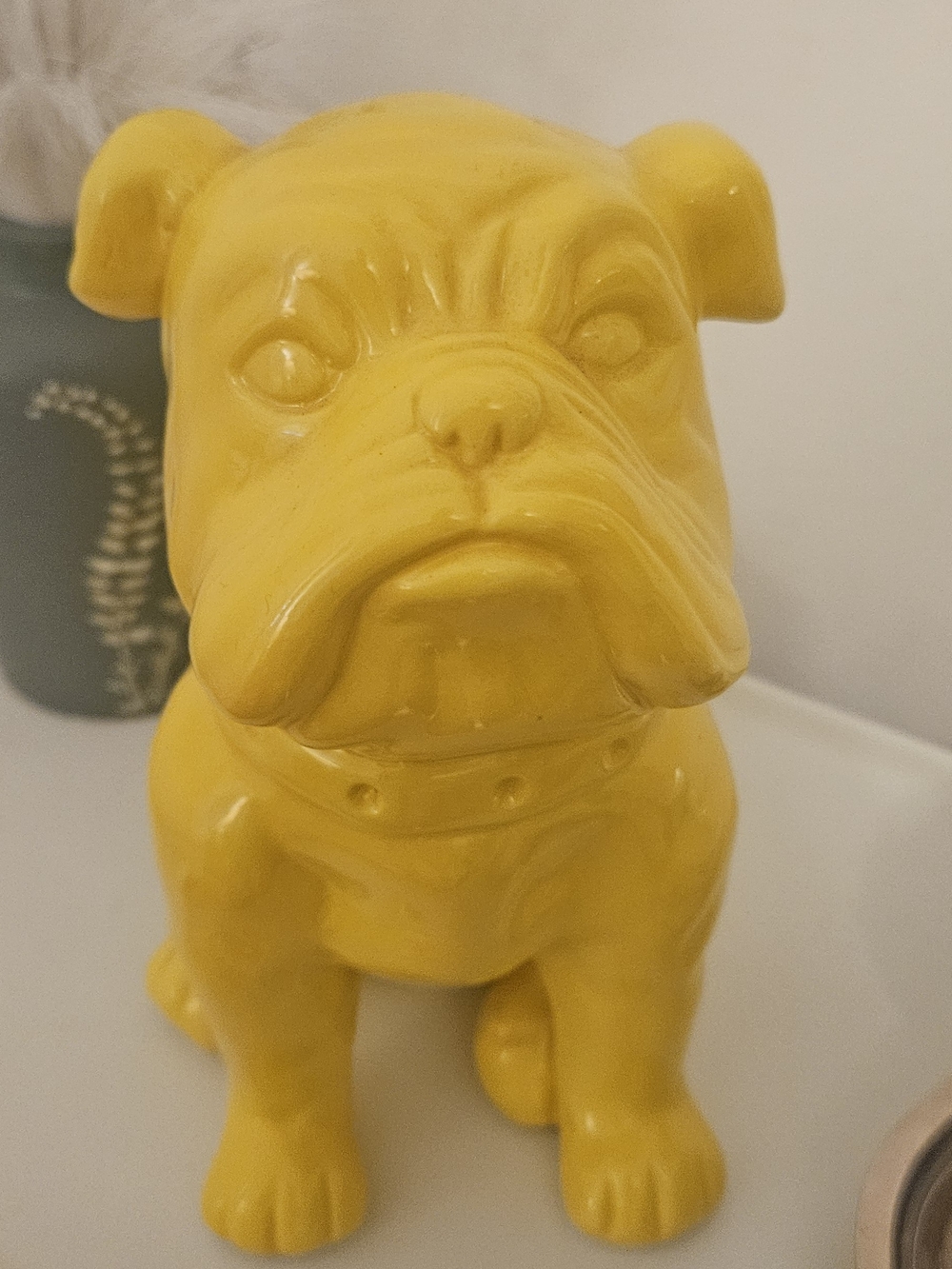 Yellow Ceramic Bulldog Statue for Pets Décor